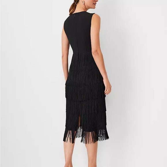 Ann Taylor Sleeveless Fringe Black Cocktail Dress – Midi Length - size 6 Petite - Picture 2 of 6